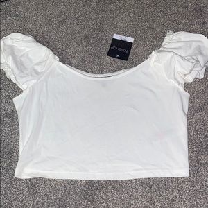 White off the shoulder puff sleeve crop top size 8